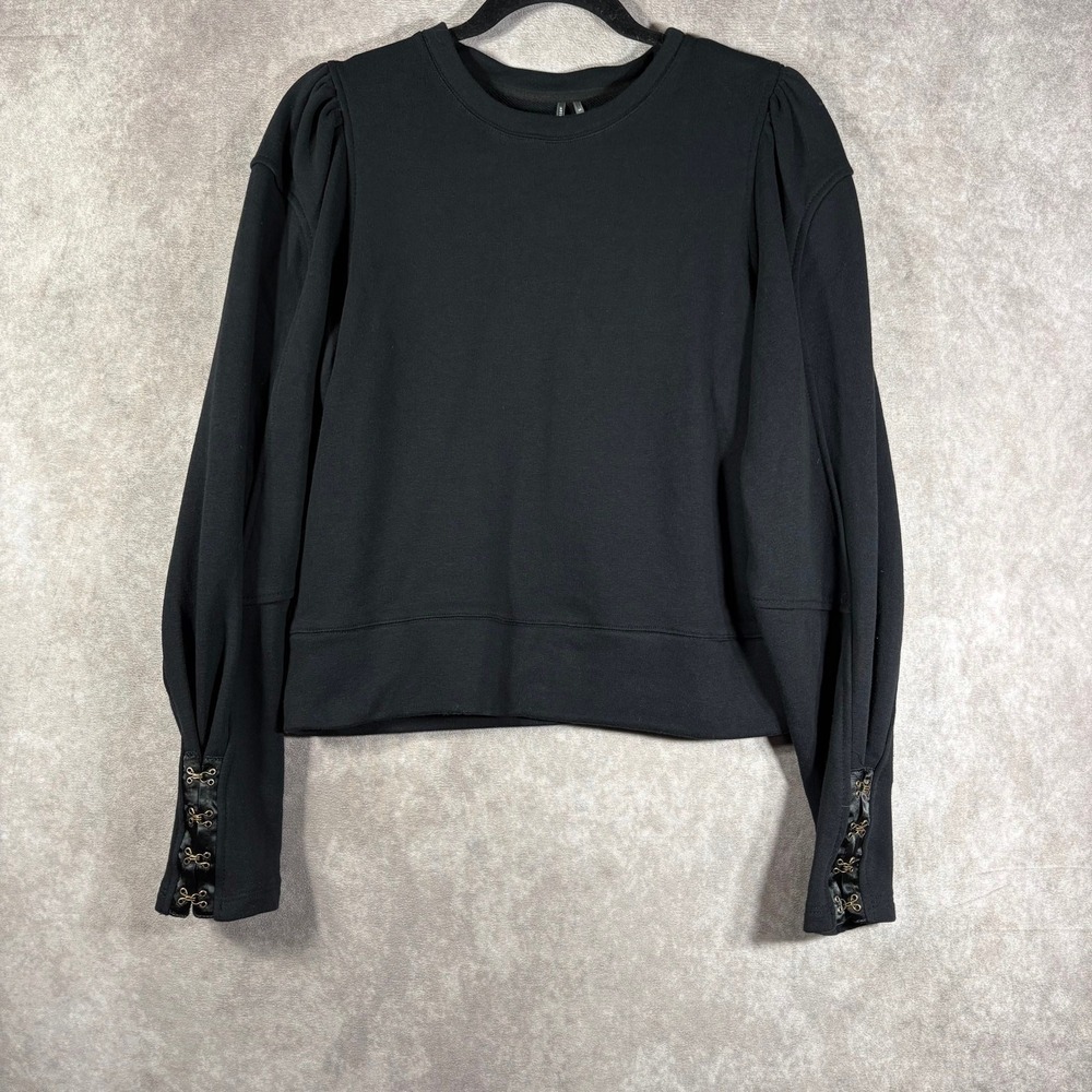 Anthropologie Fastened Puff Sleeve Pullover Top Womens S Black Minimalist Boho